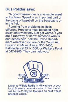 1989 Milwaukee Brewers Police - Waukesha Police Department and Fan Appreciation #NNO Gus Polidor Back
