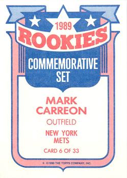 1990 Topps - Rookies Foil Test #6 Mark Carreon Back
