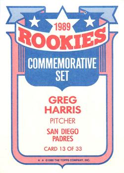1990 Topps - Rookies Foil Test #13 Greg Harris Back