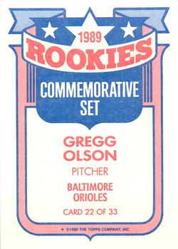 1990 Topps - Rookies Foil Test #22 Gregg Olson Back