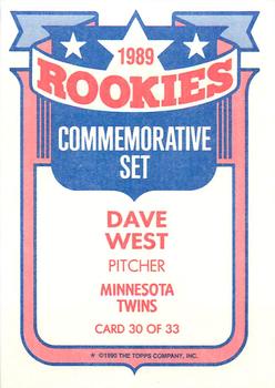 1990 Topps - Rookies Foil Test #30 Dave West Back