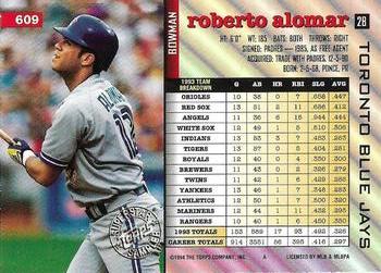 1994 Topps - Superstar Samplers Bowman #609 Roberto Alomar Back