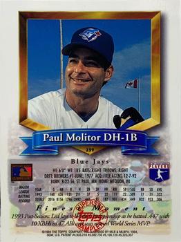 1994 Topps - Superstar Samplers Finest #239 Paul Molitor Back