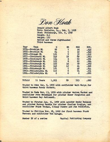 1974 Capital Publishing #29 Don Hoak Back
