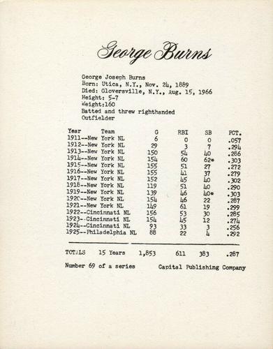 1974 Capital Publishing #69 George Burns Back