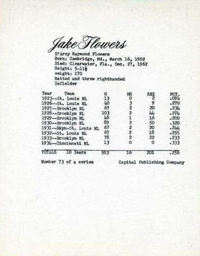 1974 Capital Publishing #73 Jake Flowers Back