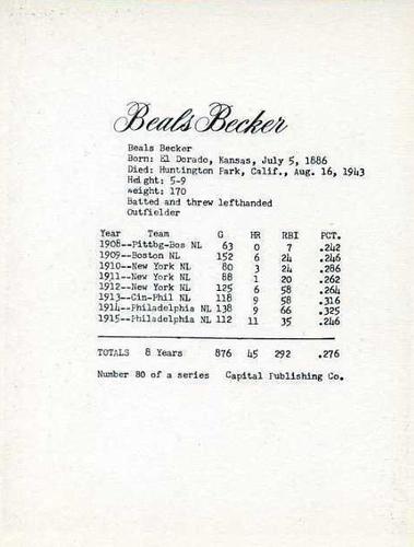 1974 Capital Publishing #80 Beals Becker Back