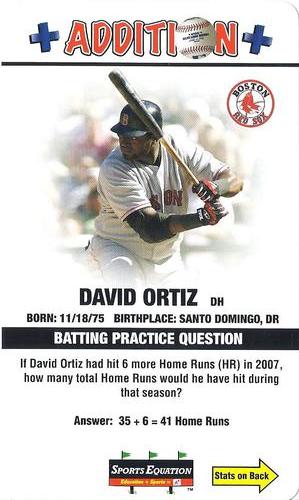 2008 Sports Equation Math Learning Cards: Addition & Subtraction #2 David Ortiz Front