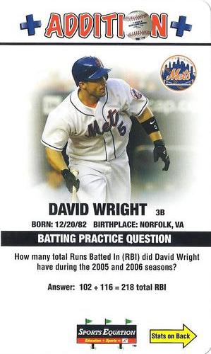 2008 Sports Equation Math Learning Cards: Addition & Subtraction #3 David Wright Front