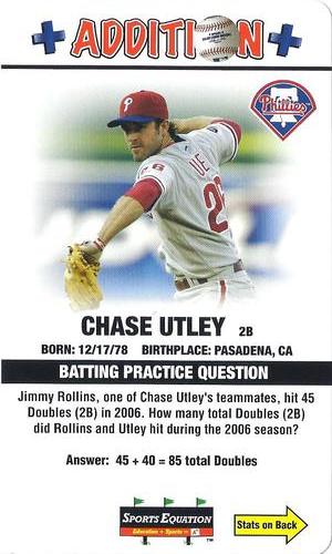 2008 Sports Equation Math Learning Cards: Addition & Subtraction #4 Chase Utley Front