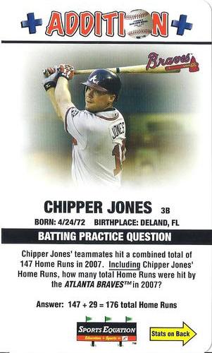 2008 Sports Equation Math Learning Cards: Addition & Subtraction #5 Chipper Jones Front