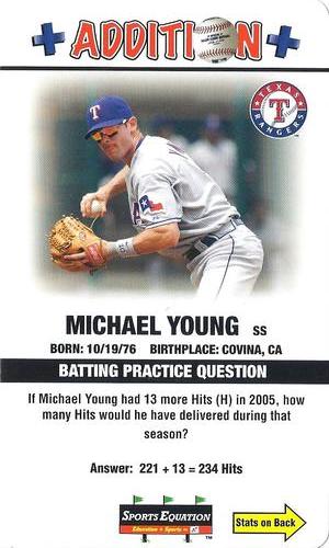2008 Sports Equation Math Learning Cards: Addition & Subtraction #7 Michael Young Front
