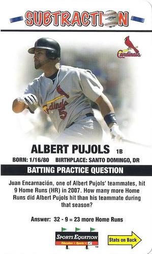 2008 Sports Equation Math Learning Cards: Addition & Subtraction #18 Albert Pujols Front