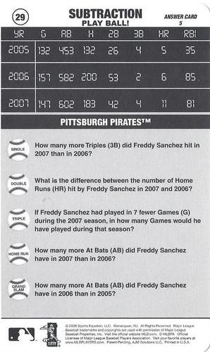 2008 Sports Equation Math Learning Cards: Addition & Subtraction #29 Freddy Sanchez Back