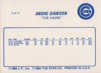 1988 Star Andre Dawson #2 Andre Dawson Back