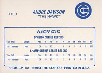 1988 Star Andre Dawson #4 Andre Dawson Back