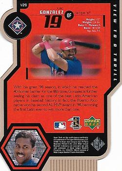 1999 Upper Deck - View to a Thrill Double #V29 Juan Gonzalez  Back