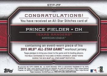 2015 Topps Update - All-Star Stitches #STIT-PF Prince Fielder Back