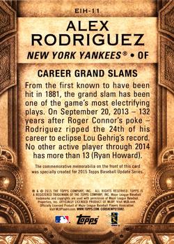 2015 Topps Update - Etched in History Commemorative Relics #EIH-11 Alex Rodriguez Back