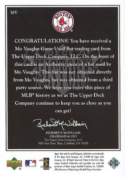 1999 Upper Deck Black Diamond - A Piece of History #MV Mo Vaughn  Back