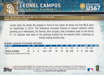 2015 Topps Update - Rainbow Foil #US67 Leonel Campos Back