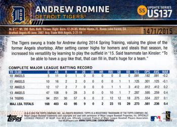 2015 Topps Update - Gold #US137 Andrew Romine Back