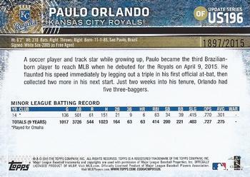 2015 Topps Update - Gold #US196 Paulo Orlando Back
