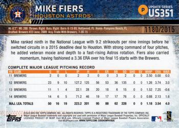2015 Topps Update - Gold #US351 Mike Fiers Back