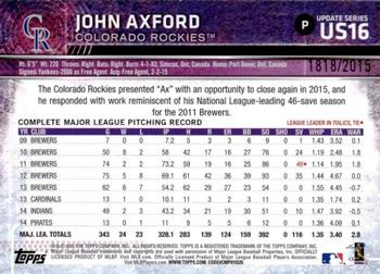 2015 Topps Update - Gold #US16 John Axford Back