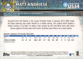 2015 Topps Update - Gold #US34 Matt Andriese Back
