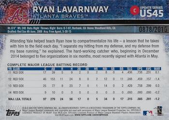 2015 Topps Update - Gold #US45 Ryan Lavarnway Back