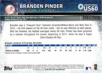 2015 Topps Update - Gold #US60 Branden Pinder Back