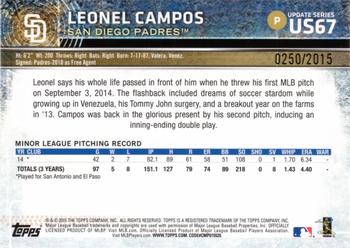 2015 Topps Update - Gold #US67 Leonel Campos Back
