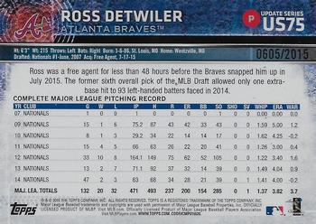 2015 Topps Update - Gold #US75 Ross Detwiler Back