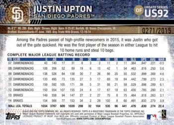 2015 Topps Update - Gold #US92 Justin Upton Back