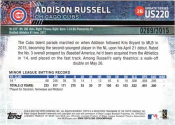 2015 Topps Update - Gold #US220 Addison Russell Back