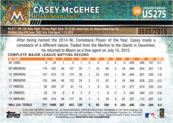 2015 Topps Update - Gold #US275 Casey McGehee Back