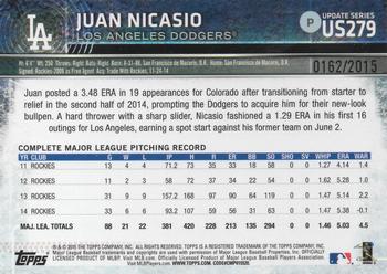2015 Topps Update - Gold #US279 Juan Nicasio Back