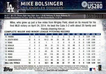 2015 Topps Update - Gold #US280 Mike Bolsinger Back