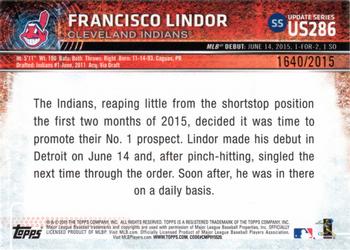 2015 Topps Update - Gold #US286 Francisco Lindor Back