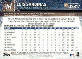 2015 Topps Update - Snow Camo #US317 Luis Sardinas Back