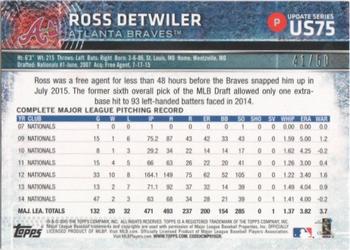 2015 Topps Update - Pink #US75 Ross Detwiler Back