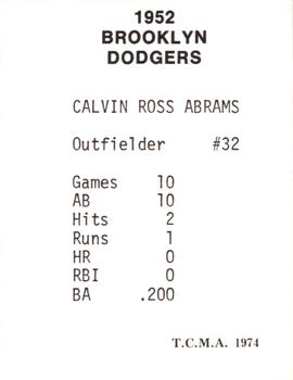 1974 TCMA 1952 Brooklyn Dodgers #NNO Cal Abrams Back