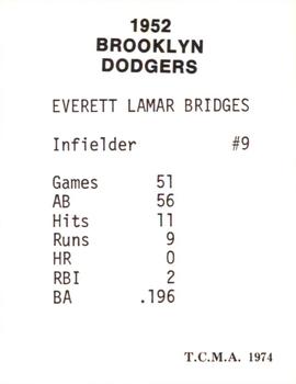 1974 TCMA 1952 Brooklyn Dodgers #NNO Rocky Bridges Back