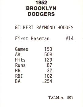 1974 TCMA 1952 Brooklyn Dodgers #NNO Gil Hodges Back