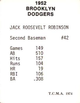 1974 TCMA 1952 Brooklyn Dodgers #NNO Jackie Robinson Back