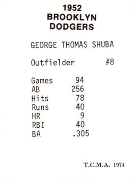 1974 TCMA 1952 Brooklyn Dodgers #NNO George Shuba Back