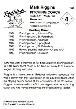 1990 Louisville Redbirds #4 Mark Riggins Back