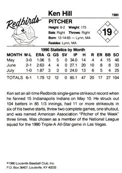 1990 Louisville Redbirds #19 Ken Hill Back