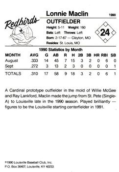 1990 Louisville Redbirds #24 Lonnie Maclin Back